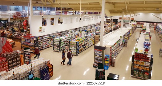 RICHMOND HILL, CANADA - OCTOBER 13, 2018: Supermarket Aisles Seen From Above.
