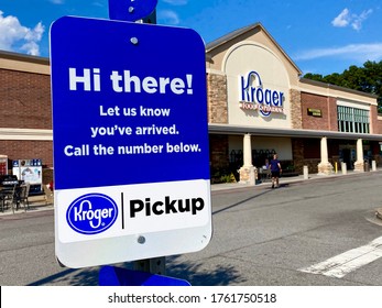 Richmond Hill, Georgia-Jun 22 2020: Close Up Of Kroger Pickup Sign Outside Of Kroger Food And Pharmacy Store.