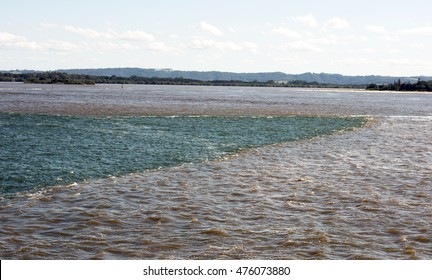 The  Richmond River At Ballina, NSW Showing Salt And Fresh Water Meeting After Days Of Rain.