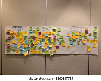 Richmond, USA, August 15, 2018. At The IT Staff Retreat Of An International NGO. The IT Team Member Wrote And Post Individual, Team And Organization Successes On The Wall. 