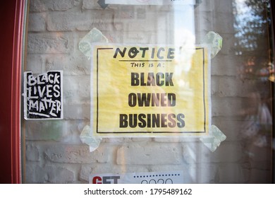 Richmond, Va / USA - August 8th, 2020:  A Business Hangs A Sign In Their Storefront To Deter Damage From The Recent Protests On Broad Street.  It Reads 