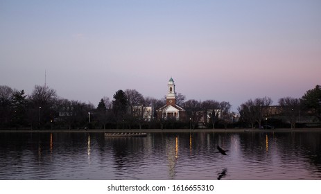 Richmond, Virginia, United States - January 12, 2020: A beautiful sunset view from William Byrd Park