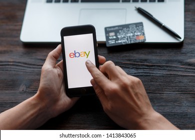 Richmond, Virginia, USA -30 May 2019: Close up of ebay app on a Apple iPhone screen. ebay is one of the largest online auction and shopping websites.