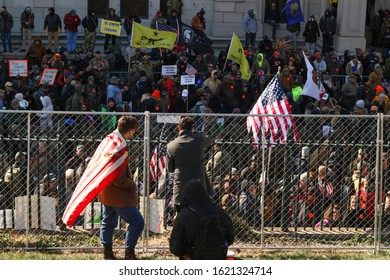 Richmond, Virginia USA / January, 20, 2020 : Pro Second Amendment Gun Rights Rally On The Grounds Of The Virginia State Capitol