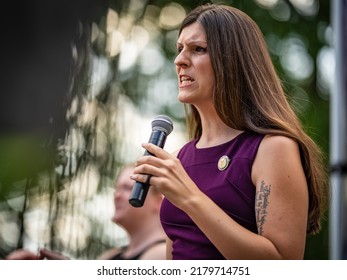 Richmond, Virginia USA - July 8, 2022: Delegate Danica Roem Speaks At A Reproductive Rights Rally And March At Monroe Park, Sponsored By Planned Parenthood Of Virginia.