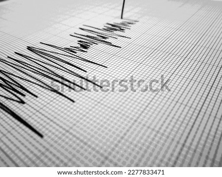            Richter scale Low and High Earthquake Waves vibrating on white paper background, sound wave diagram concept                    