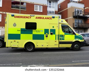 Rickmansworth, Hertfordshire, UK - March 27th 2019: East Of England Ambulance Service NHS Emergency Ambulance