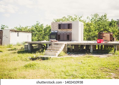 Bayamón/Puerto Rico - 11/30/17: The foundation and kitchen are all that remains of a home after hurricane Maria