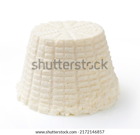 Ricotta cheese isolated. Soft cheese ricotta on white background.