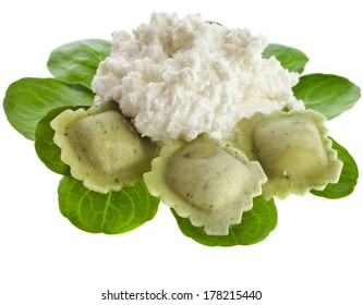 Ricotta Cheese With Spinach Isolated On White Background 