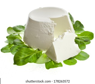 Ricotta Cheese With Spinach Isolated On White Background 