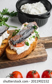 Ricotta Sardine Toast Set, On White Stone Table Background