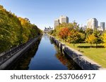 Rideau Canal in Ottawa, Canada during the autumn season with fall foliage