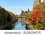 Rideau Canal in Ottawa, Canada during the autumn season with fall foliage