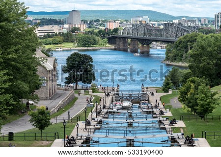 Rideau Canal and the Ottawa River in Ottawa, Ontario, Canada