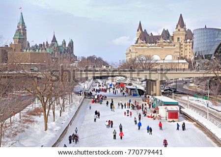 Rideau Canal skating rink in winter, Ottawa, Canada