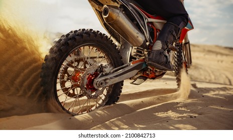 Rider driving in motocross race skid wheel
