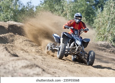 Rider Driving In The Quadbike Race