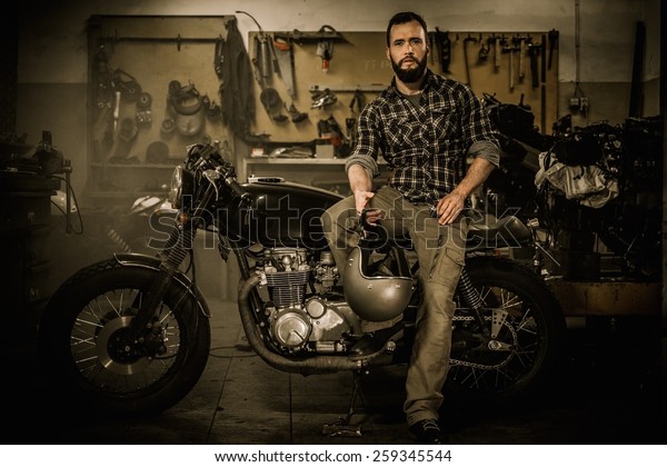 Rider His Vintage Style Caferacer Motorcycle Stock Photo Shutterstock