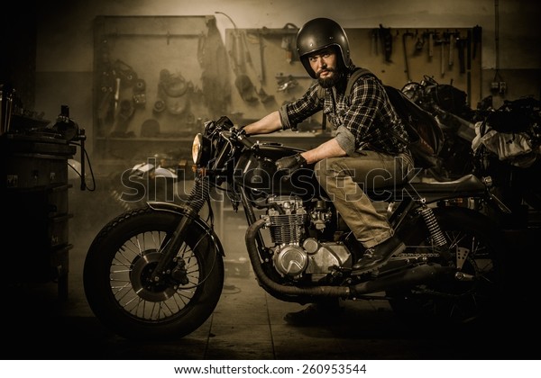 Rider His Vintage Style Caferacer Motorcycle Stock Photo Shutterstock