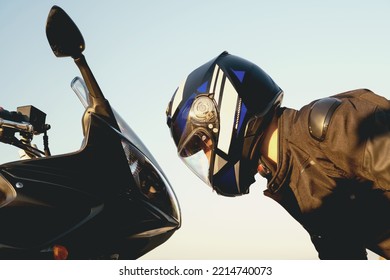 Rider Poses With His Supersport Motorcycle Head To Head Pose