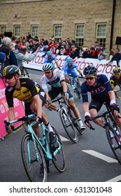 Riders Racing Through The Final 150 Meters To The Finishing Line, Tour De Yorkshire (cycling Race) Final Stage. At Fox Valley, Yorkshire, England, UK. On The 30th April 2017. 