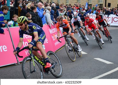 Riders Racing Through The Final 150 Meters To The Finishing Line, Tour De Yorkshire (cycling Race) Final Stage. At Fox Valley, Yorkshire, England, UK. On The 30th April 2017. 