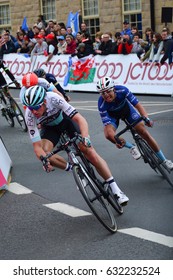 Riders Racing Through The Final 150 Meters To The Finishing Line, Tour De Yorkshire (cycling Race) Final Stage. At Fox Valley, Yorkshire, England, UK. On The 30th April 2017. 