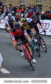 Riders Racing Through The Final 150 Meters To The Finishing Line, Tour De Yorkshire (cycling Race) Final Stage. At Fox Valley, Yorkshire, England, UK. On The 30th April 2017. 