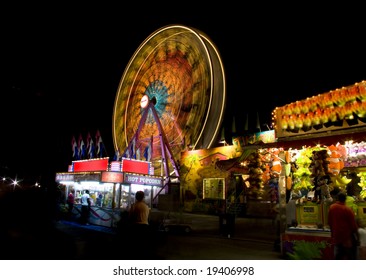 Rides And Food Stands At The State Fair.