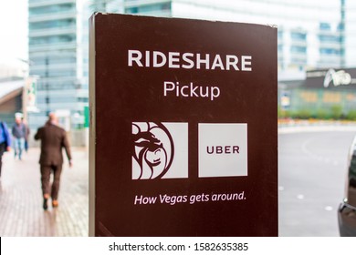 Rideshare Pickup Sign At Designated Area Near The Hotel Entrance For Rideshare Services Like Uber And Lyft - Las Vegas, Nevada, USA - December, 2019