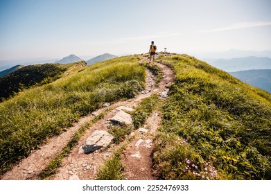 Ridge over the Slovakia mountains mala fatra. Hiking in Slovakia mountains landscape. Tourist traveler. Mala Fatra national park, Slovakia. - Shutterstock ID 2252476933