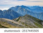 The ridgeline of the Ushiro-Tateyama mountain range in the Northern Alps in Japan