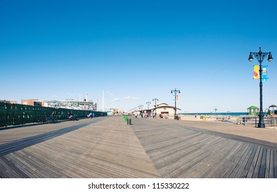 Riegelmann Boardwalk In Coney Island, NY.