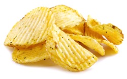 Riffled Potato Chips Are Isolated On A White Background.