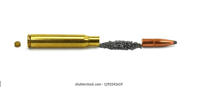 A Rifle Bullet With Gun Powder Isolated