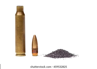 A rifle bullet with gunpowder isolated