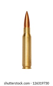 A Rifle Bullet Over White Background