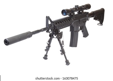 rifle M4 with bipod isolated on a white background