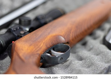 Rifle With Wooden Stock In Gun Case