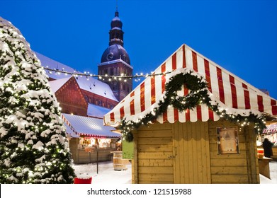 Riga Cathedral Square With Christmas Shop