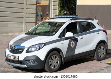 Riga. Latvia. 06 May 2018. Police Car In The City Center.