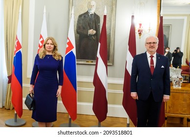 RIGA, LATVIA. 20th December 2021. Zuzana Caputova (L), President Of Slovakia,  Meets With Egils Levits (R), President Of Latvia.