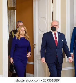 RIGA, LATVIA. 20th December 2021. Zuzana Caputova (L), President Of Slovakia,  Meets With Egils Levits (R), President Of Latvia.