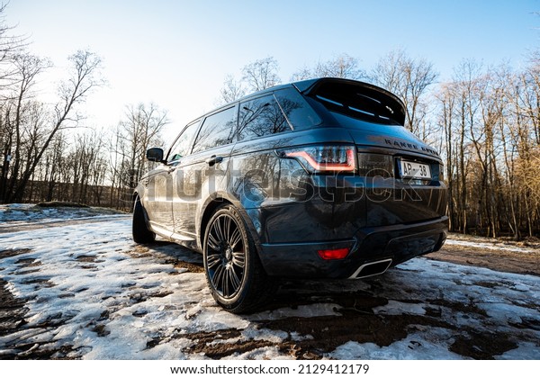 Riga, Latvia - 26.02.2022. Land Rover
Range Rover Sport 2019 year luxury car black
color