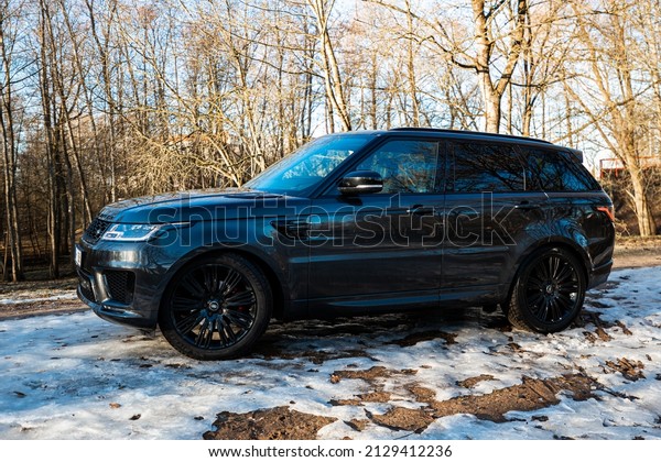 Riga, Latvia - 26.02.2022. Land Rover\
Range Rover Sport 2019 year luxury car black\
color
