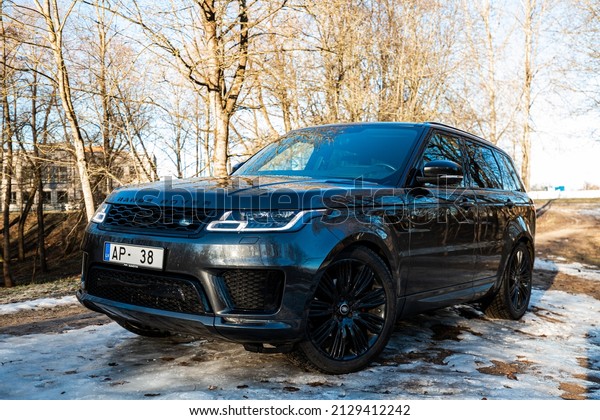 Riga, Latvia - 26.02.2022. Land Rover\
Range Rover Sport 2019 year luxury car black\
color