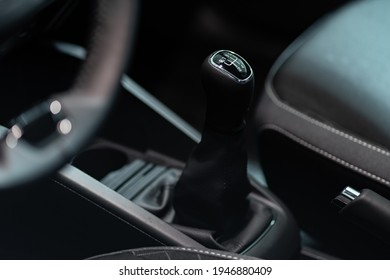 Riga, Latvia 31 March 2021brand New Škoda Fabia Stands On Parking Slot In Modern Garage. Interior Dashboard View. Small City Car.