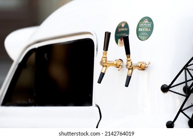 Riga, Latvia - April 02, 2022: Close-up Of Beer Bus Tap In The Old Town Of Riga