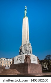 Riga, Latvia, April 2019 - The Freedom Monument Is A Memorial Honouring Soldiers Killed During The Latvian War Of Independence.